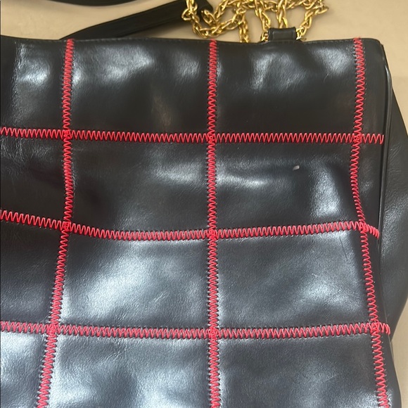 Escada Black and Red Tote with Gold Chain Handles - Picture 11 of 12